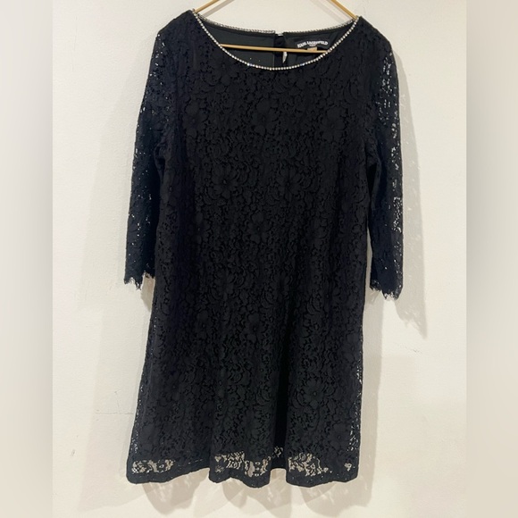 Karl Lagerfeld Paris Black Lace Shift
Dress 3/4 Sleeves with Rhinestone... - Picture 9 of 9